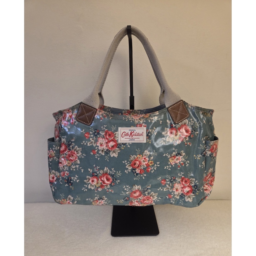 NWOT Cath Kidston London Teal Oilcloth Coated Canvas Medium Floral Tote Bag